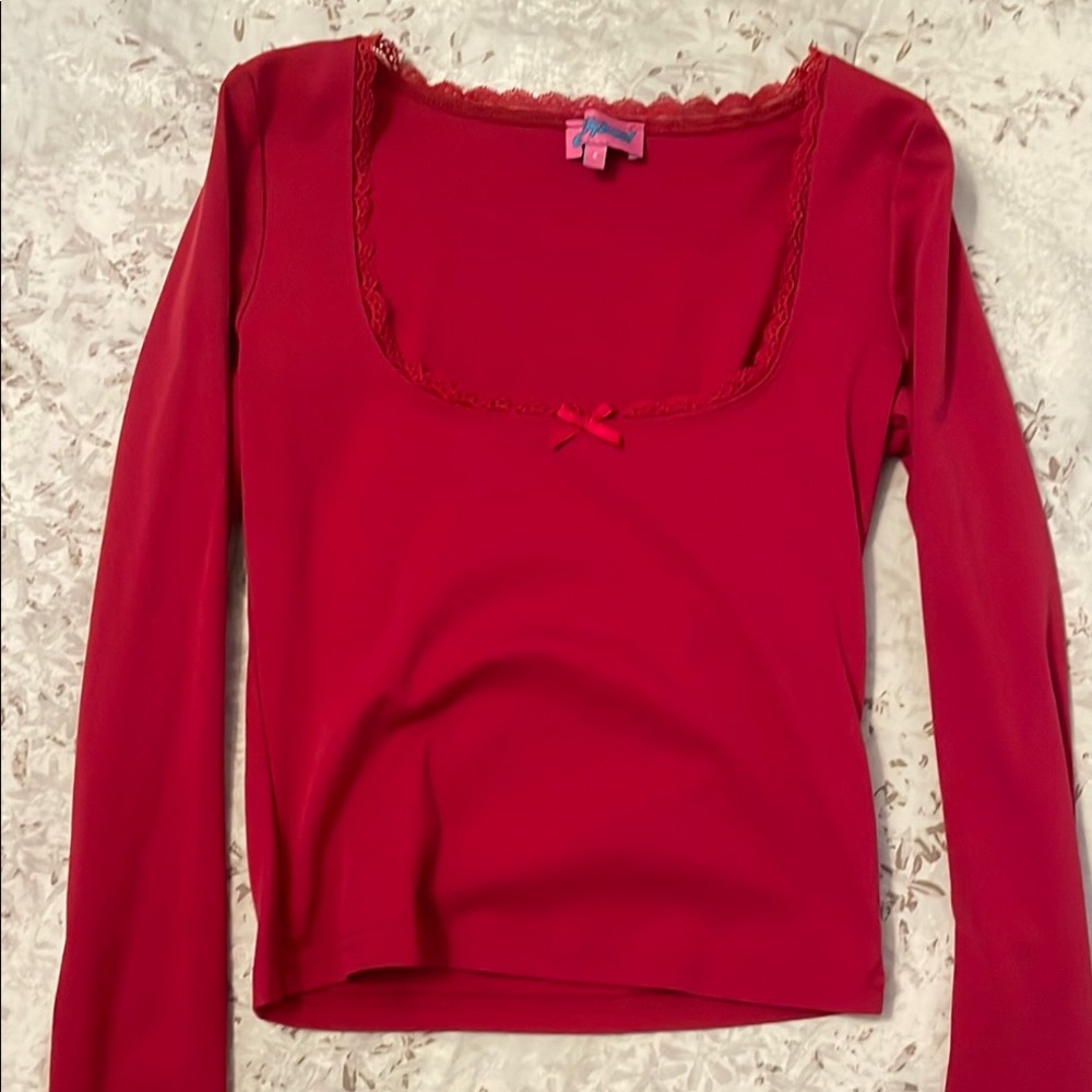 Edikted Red Fitted Long Sleeve Blouse